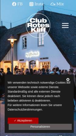 Vorschau der mobilen Webseite www.club-rotes-kliff.de, Discothek Rotes Cliff