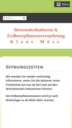 Vorschau der mobilen Webseite www.beerenobst-erdbeerpflanzen.de, Klaus Möse Beerenobstkulturen und Erdbeerpflanzenvermehrung