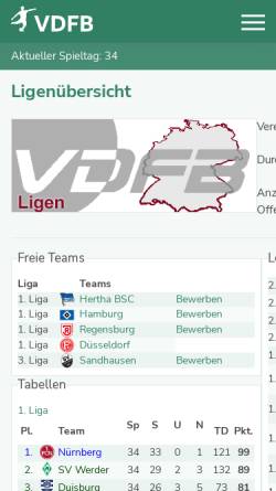 Vorschau der mobilen Webseite www.vdfb.de, Virtueller Deutscher Fußball Bund