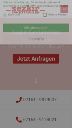 Vorschau der mobilen Webseite sezkir.de, Sandstrahlen-Sezkir GbR