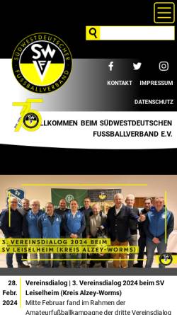Vorschau der mobilen Webseite www.swfv.de, Südwestdeutscher Fußballverband e.V.