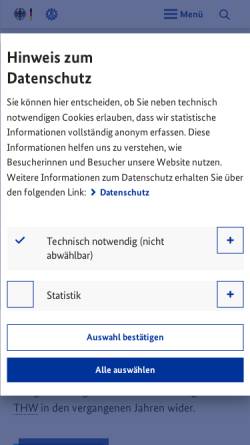 Vorschau der mobilen Webseite www.thw.de, Bundesanstalt Technisches Hilfswerk (THW)