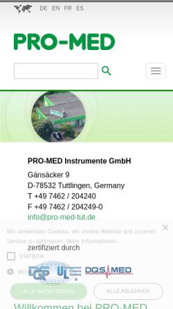 Vorschau der mobilen Webseite www.pro-med-tut.de, Pro-Med Instrumente GmbH