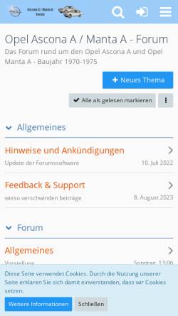 Vorschau der mobilen Webseite classic-opel-forum.de, Ascona und Manta A Forum