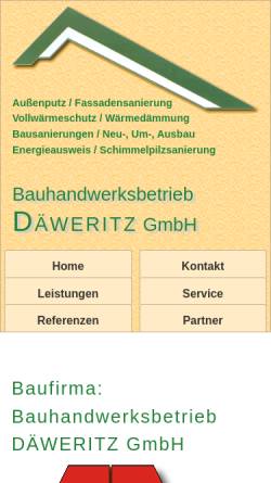 Vorschau der mobilen Webseite www.baubiologiesachsen.de, Baubiologie Sachsen - Däweritz, Nensel, Oertel