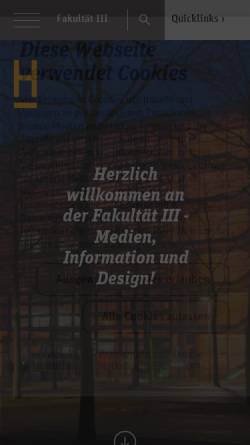 Vorschau der mobilen Webseite f3.hs-hannover.de, Fachhochschule Hannover - FHH - Fachbereich Design und Medien