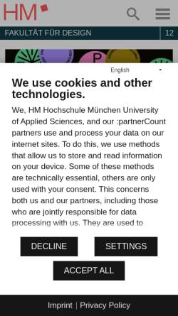 Vorschau der mobilen Webseite w3design-n.hm.edu, Hochschule München - Fakultät für Design