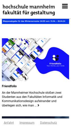 Vorschau der mobilen Webseite www.gestaltung.hs-mannheim.de, Hochschule Mannheim - Fakultät für Gestaltung