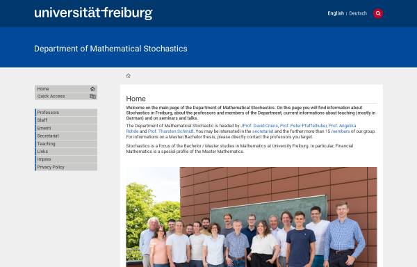 Vorschau von www.stochastik.uni-freiburg.de, Institut für Mathematische Stochastik der Universität Freiburg