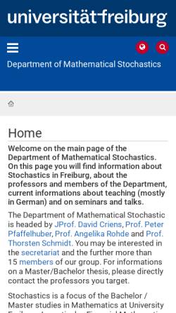 Vorschau der mobilen Webseite www.stochastik.uni-freiburg.de, Institut für Mathematische Stochastik der Universität Freiburg