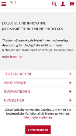 Vorschau der mobilen Webseite www.titanium-gunworks.de, Innovationen für die Jagd
