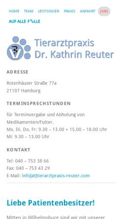 Vorschau der mobilen Webseite www.tierarztpraxis-reuter.de, Tierarztpraxis Dr.med.vet. Kathrin Reuter