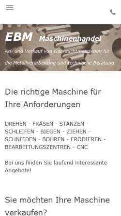 Vorschau der mobilen Webseite ebm-gebrauchtmaschinen.de, EBM Ekhard Briel Maschinenhandel