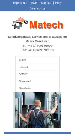 Vorschau der mobilen Webseite www.matech.de, Matech CNC-Werkzeugmaschinen Service, Inh. Reinhard Heinrich Keller