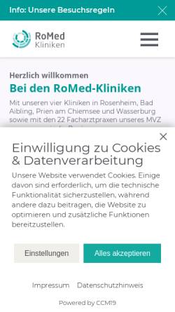 Vorschau der mobilen Webseite www.klinikum-rosenheim.de, Klinikum Rosenheim