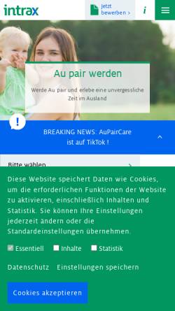 Vorschau der mobilen Webseite www.aupaircare.de, AuPair Care