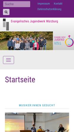 Vorschau der mobilen Webseite ej-wuerzburg.de, Evangelische Jugend im Dekanatsbezirk Würzburg