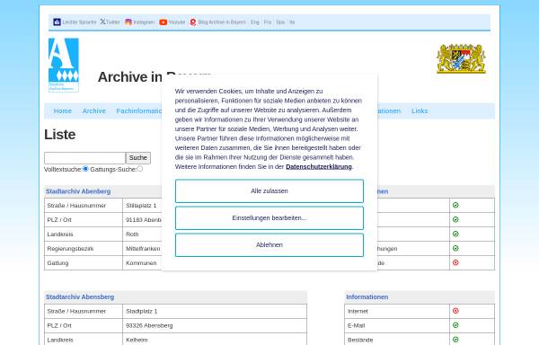 Vorschau von www.archive-in-bayern.de, Archive in Bayern