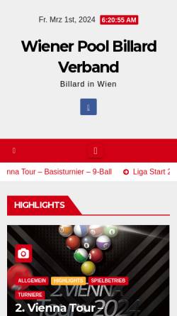 Vorschau der mobilen Webseite www.wbsv.at, Wiener Billard Sport Verband Sektion Pool Billard