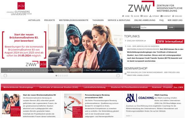 Vorschau von www.zww.uni-mainz.de, Zentrum für wissenschaftliche Weiterbildung (ZWW)