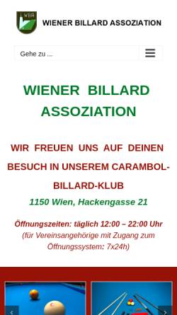 Vorschau der mobilen Webseite www.wba.at, WBA - Wiener Billard Assoziation