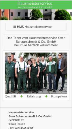 Vorschau der mobilen Webseite www.hms-plauen.de, Hausmeisterservice Sven Schaarschmidt und Partner GbR