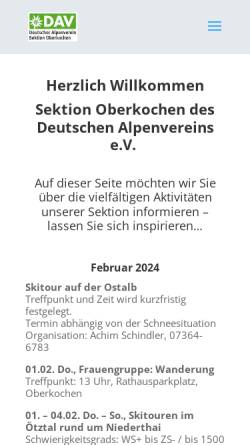Vorschau der mobilen Webseite www.alpenverein-oberkochen.de, Deutscher Alpenverein e.V. Sektion Oberkochen