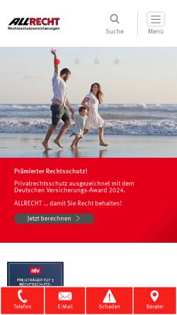 Vorschau der mobilen Webseite www.allrecht.de, Allrecht Rechtsschutzversicherung AG