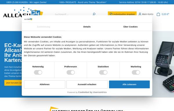 Vorschau von www.allcash-plauen.de, Allcash Vertriebs-Gesellschaft für elektronische Zahlungssysteme mbH