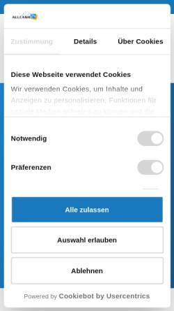 Vorschau der mobilen Webseite www.allcash-plauen.de, Allcash Vertriebs-Gesellschaft für elektronische Zahlungssysteme mbH