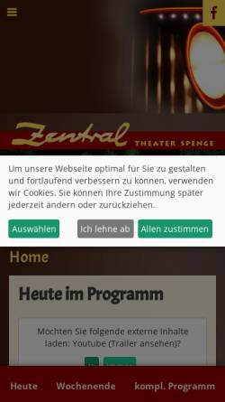 Vorschau der mobilen Webseite www.kino-spenge.de, Zentral-Theater Spenge