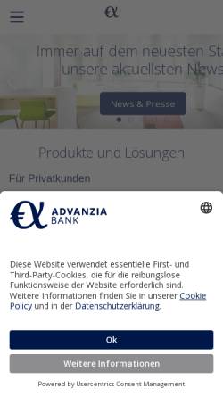 Vorschau der mobilen Webseite www.advanzia.com, Advanzia Bank