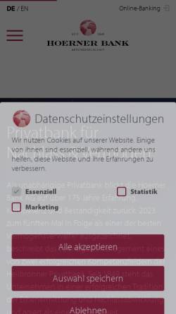 Vorschau der mobilen Webseite www.hoernerbank.de, Hoerner Bank AG