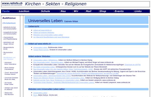 Vorschau von www.relinfo.ch, Relinfo: Universelles Leben
