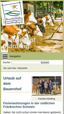 Vorschau der mobilen Webseite www.haenfling.de, Ferienbauernhof Hänfling