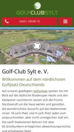 Vorschau der mobilen Webseite www.golfclubsylt.de, Golf-Club Sylt