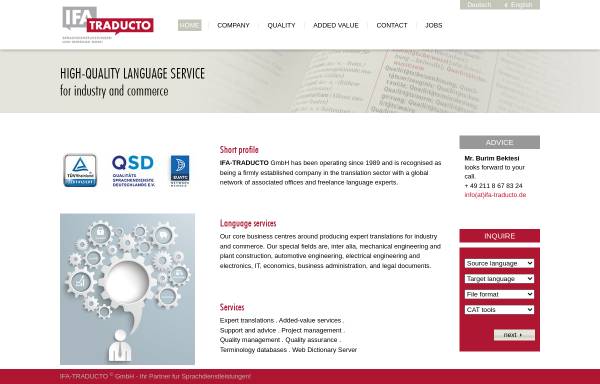 Vorschau von www.ifa-traducto.de, IFA-Traducto Sprachdienstleistungen und Werbung