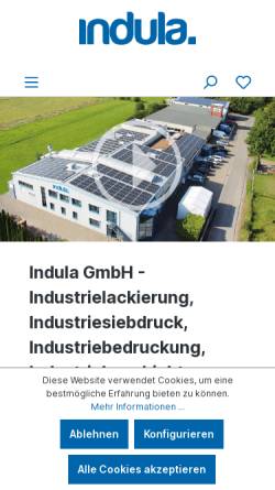 Vorschau der mobilen Webseite www.indula.de, Industrielackierung Indula GmbH