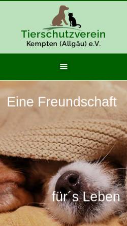 Vorschau der mobilen Webseite www.tierheim-kempten.de, Tierschutzverein Kempten (Allgäu) e.V.