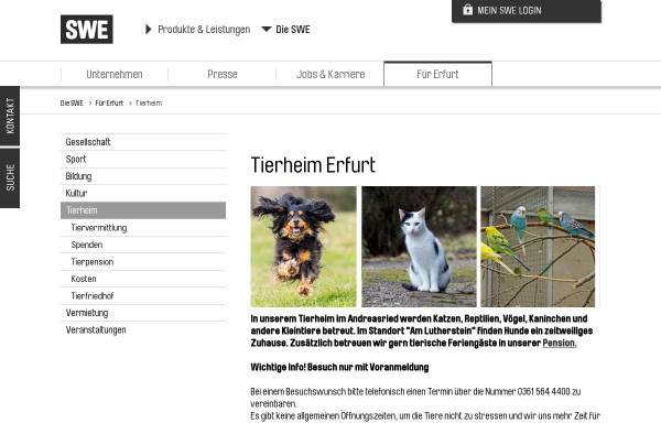 Vorschau von www.tierheim-erfurt.de, Tierheim Erfurt