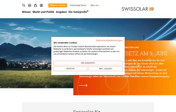 Vorschau von www.swissolar.ch, Swissolar- Netzwerk für Wärme und Strom von der Sonne