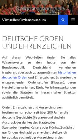 Vorschau der mobilen Webseite ordensmuseum.de, Deutsche Verdienstorden der Gegenwart und Vergangenheit