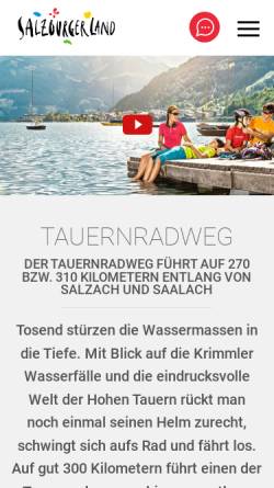 Vorschau der mobilen Webseite www.tauernradweg.com, Tauernradweg im Salzburger-Land