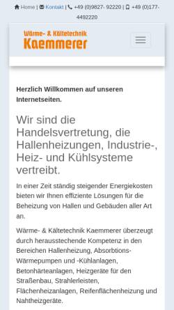 Vorschau der mobilen Webseite www.hallenheizung-kaemmerer.de, Wäre und Kältetechnik Kämmerer GmbH