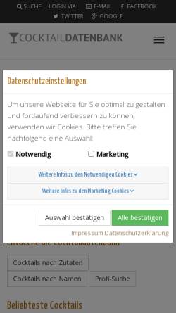Vorschau der mobilen Webseite www.cocktaildatenbank.de, Cocktaildatenbank