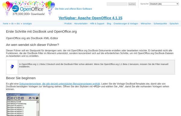 Vorschau von de.openoffice.org, Erste Schritte mit DocBook und OpenOffice.org