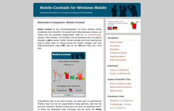 Vorschau von cocktail.buschtrommel.net, PDA Cocktail Handbuch