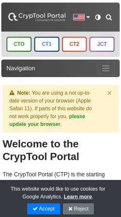 Vorschau der mobilen Webseite www.cryptool.de, CrypTool