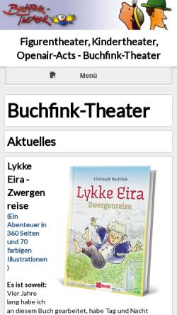 Vorschau der mobilen Webseite www.buchfink-theater.de, Buchfink-Theater - Clapp & Buchfink