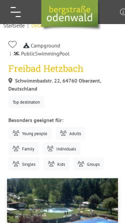 Vorschau der mobilen Webseite www.tourismus-odenwald.de, Schwimmbad Initiative Hetzbach